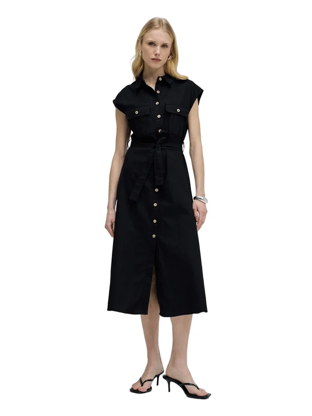 Sleeveless Shirt Dress W Natural Button