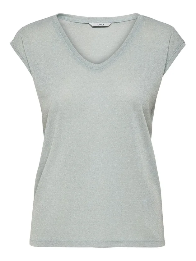 Silvery S S V Neck Lurex Top