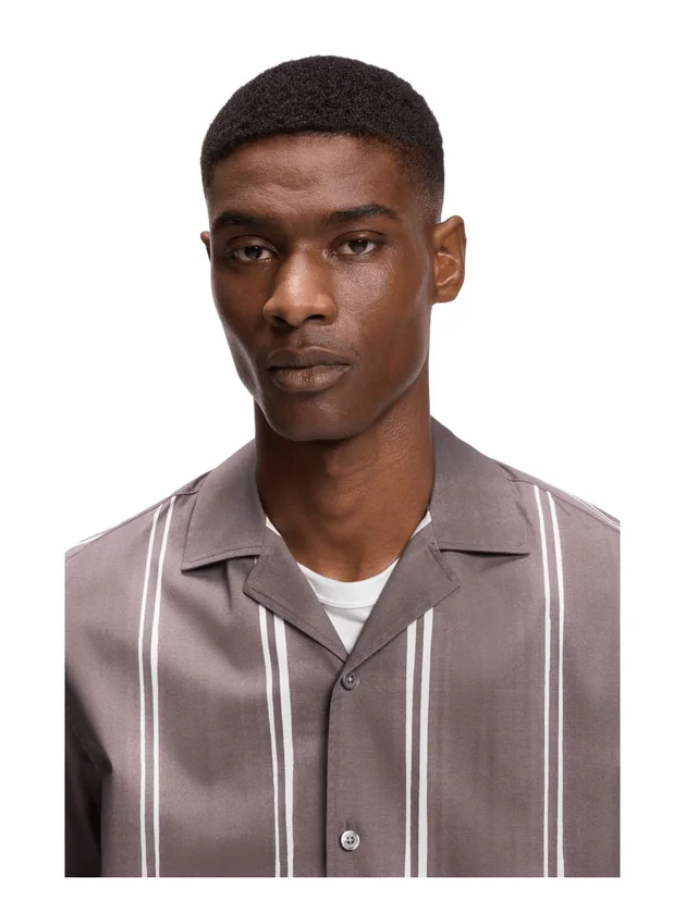 Chemise Col Camp Popeline Rayée