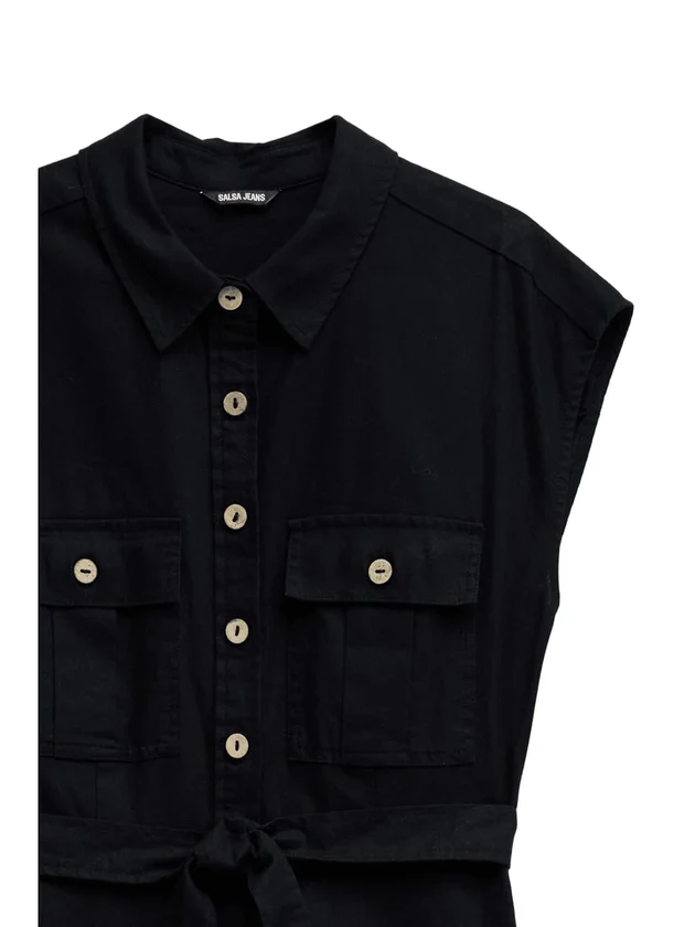 Sleeveless Shirt Dress W Natural Button