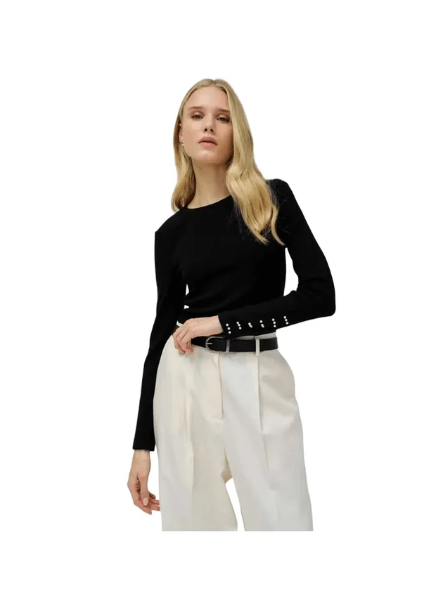 High Neck Sweater Pearl Embellishment