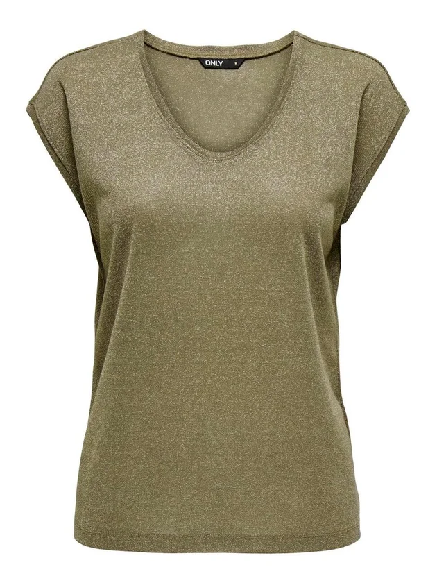 Silvery S S V Neck Lurex Top