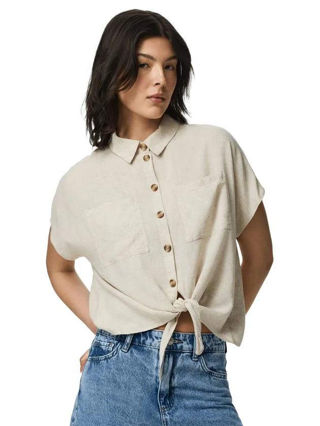 Linen Blend Tie Shirt Wvn Noos