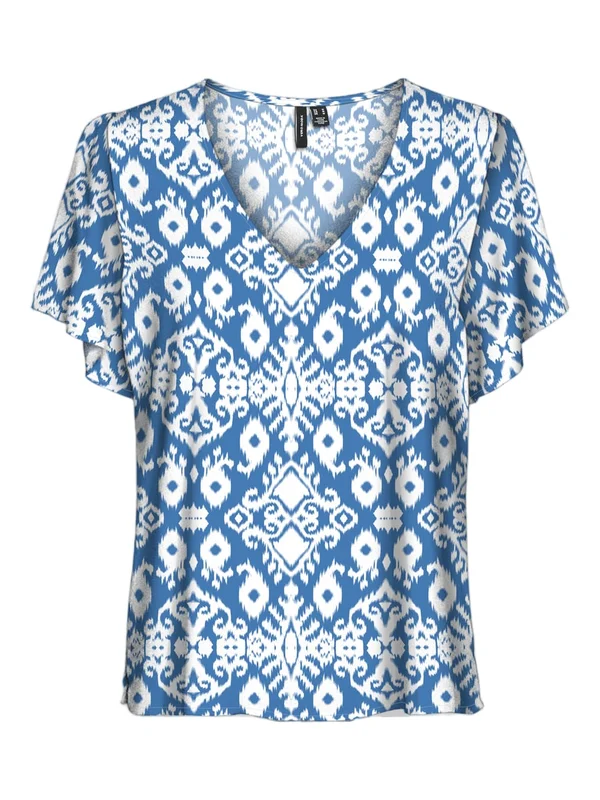 Easy Joy V Neck Ss Blouse Wvn Ga