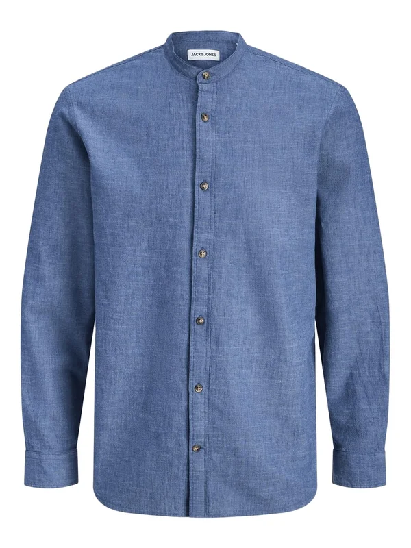 Summer Linen Blend Band Shirt L S Sn