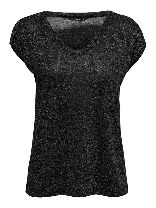Silvery S S V Neck Lurex Top