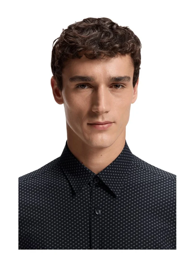 Chemise Regular Fit Manches Courtes Jersey Stretch Performance Col Kent Motif Imprimé