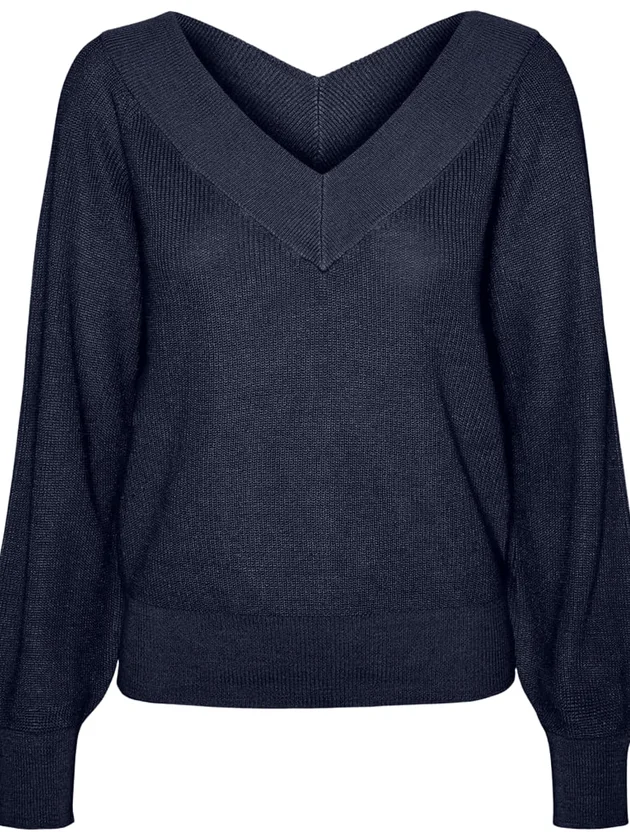 Newlexsun Solid Stripe LS V Neck Pull