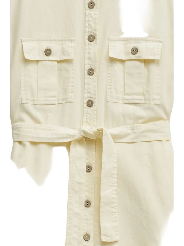 Sleeveless Shirt Dress W Natural Button