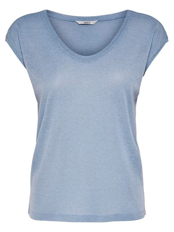 Silvery S S V Neck Lurex Top