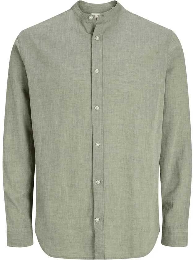 Summer Linen Blend Band Shirt L S Sn