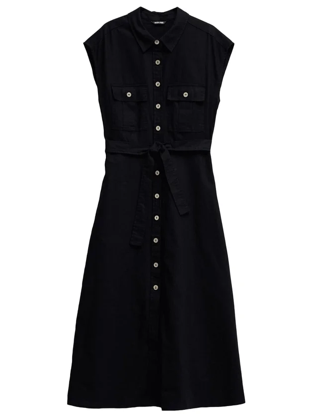 Sleeveless Shirt Dress W Natural Button