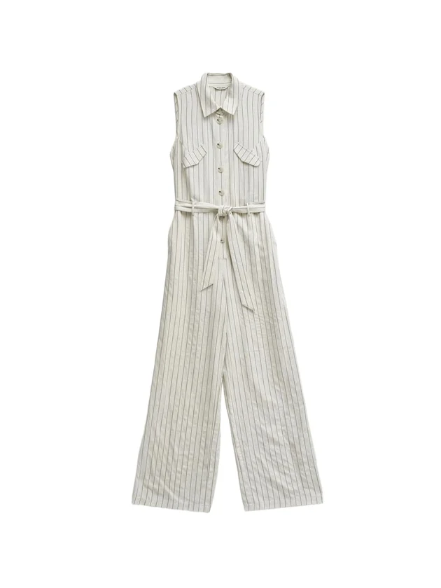 Sleeveless Striped Jumpsuit W Belt