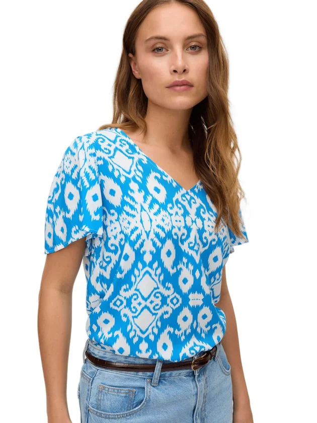 Easy Joy V Neck Ss Blouse Wvn Ga