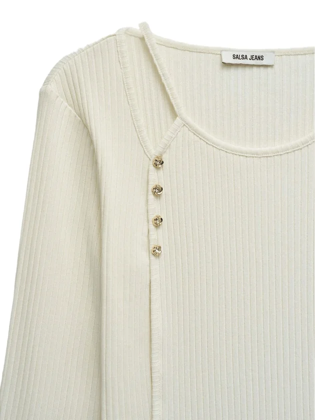 Rib Long Sleeve With Shinny Buttons