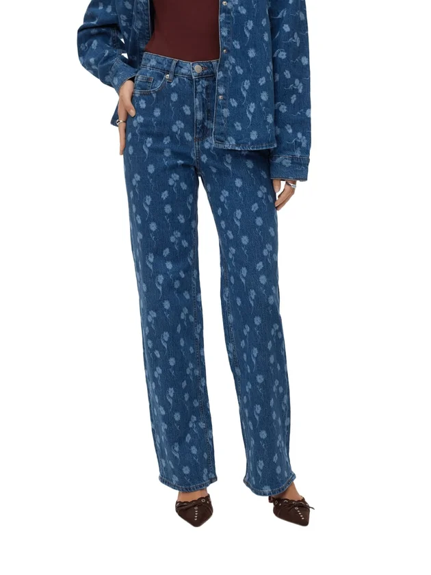 Tessa Hr Wide Flower Denim Jeans
