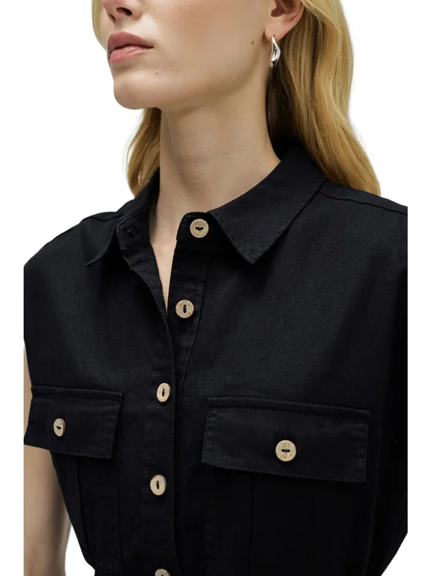 Sleeveless Shirt Dress W Natural Button