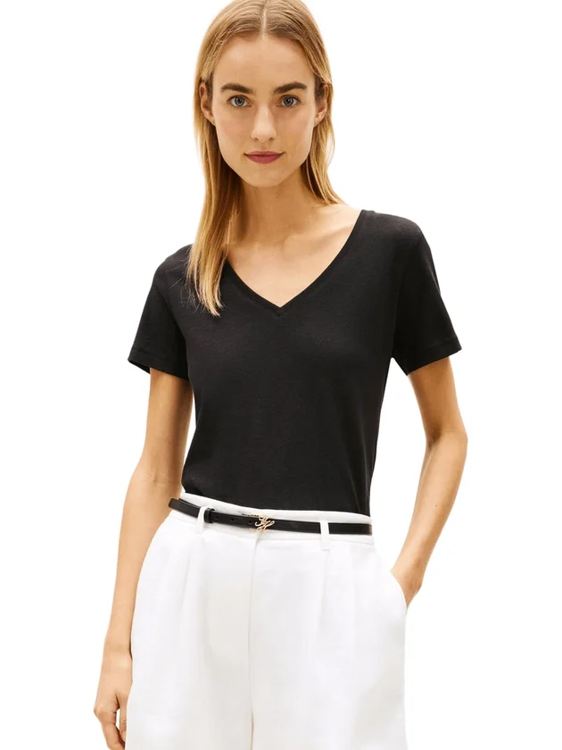 Co Linen V Nk Ss Tee