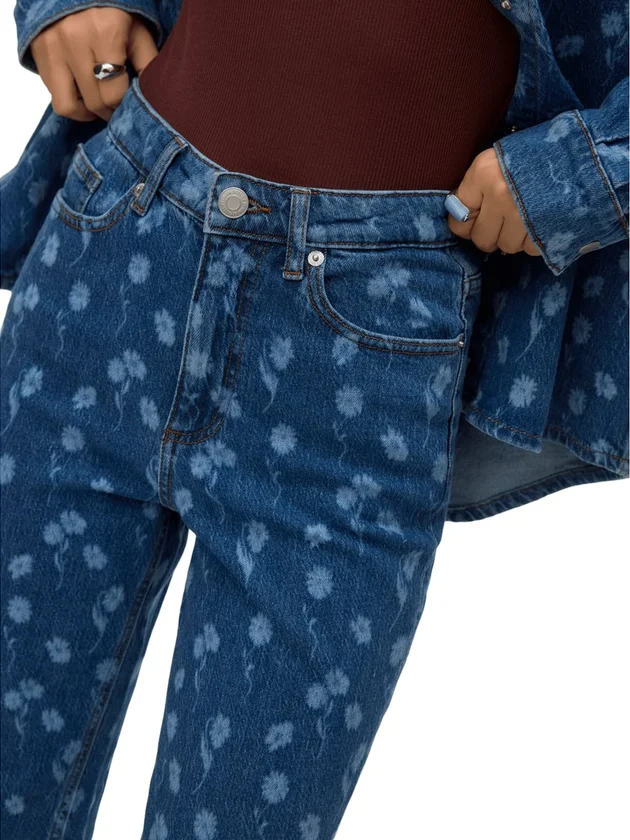 Tessa Hr Wide Flower Denim Jeans