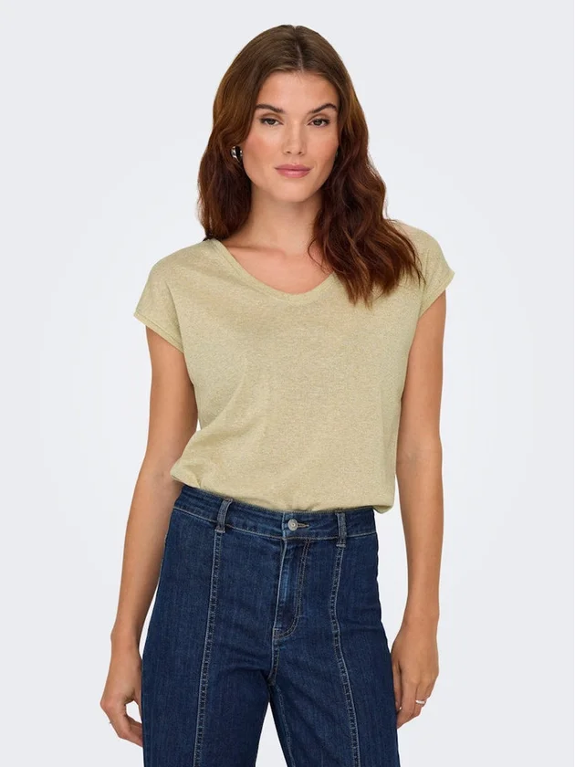 Silvery S S V Neck Lurex Top