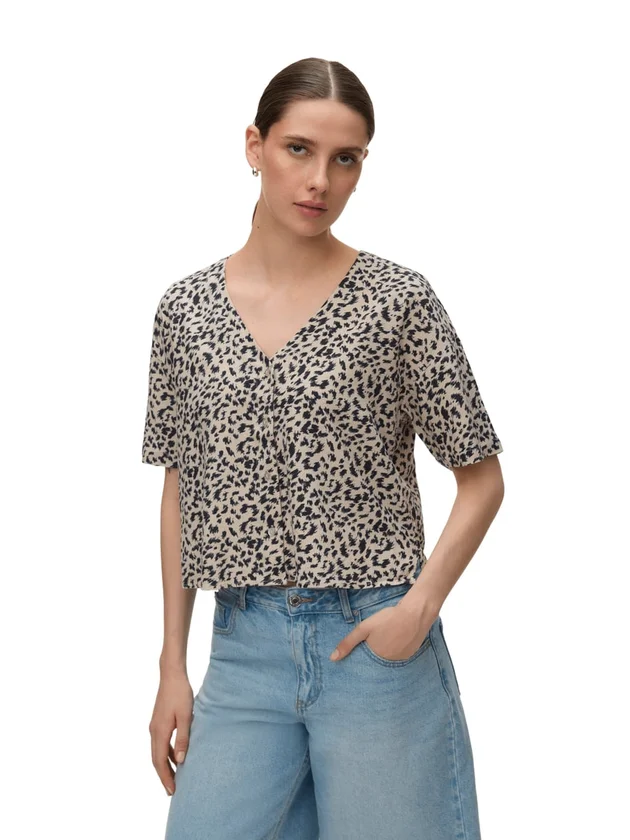 Mymo Lin 2/4 V Neck Shirt Wvn Noos