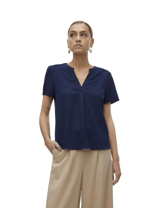 Mymilo S S V Neck Top Wvn Ga