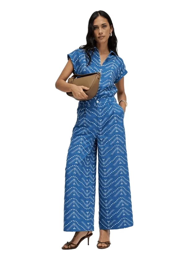 Jean High Rise Cropped Wide Embroidery
