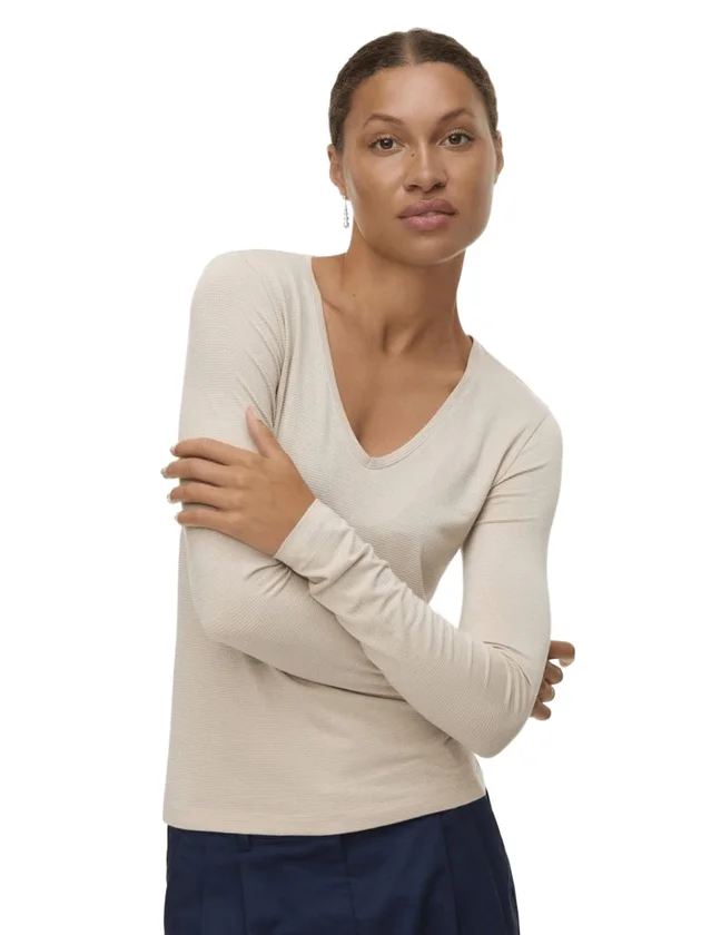 Lava Glitter LS V Neck Top Stripe