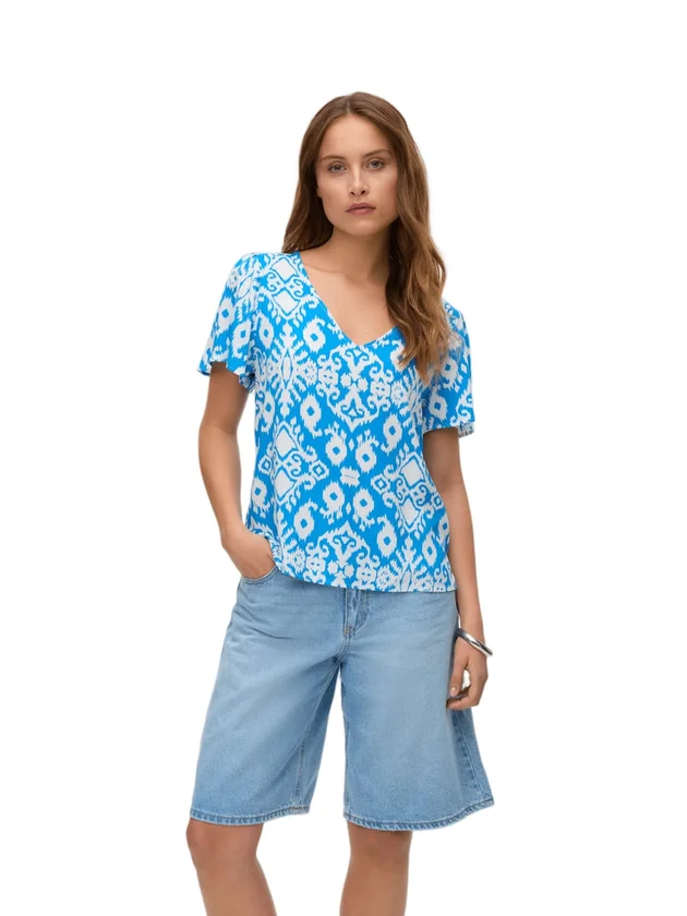 Easy Joy V Neck Ss Blouse Wvn Ga