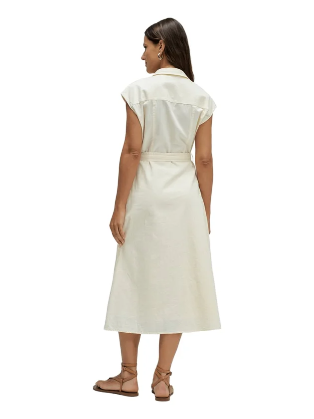 Sleeveless Shirt Dress W Natural Button