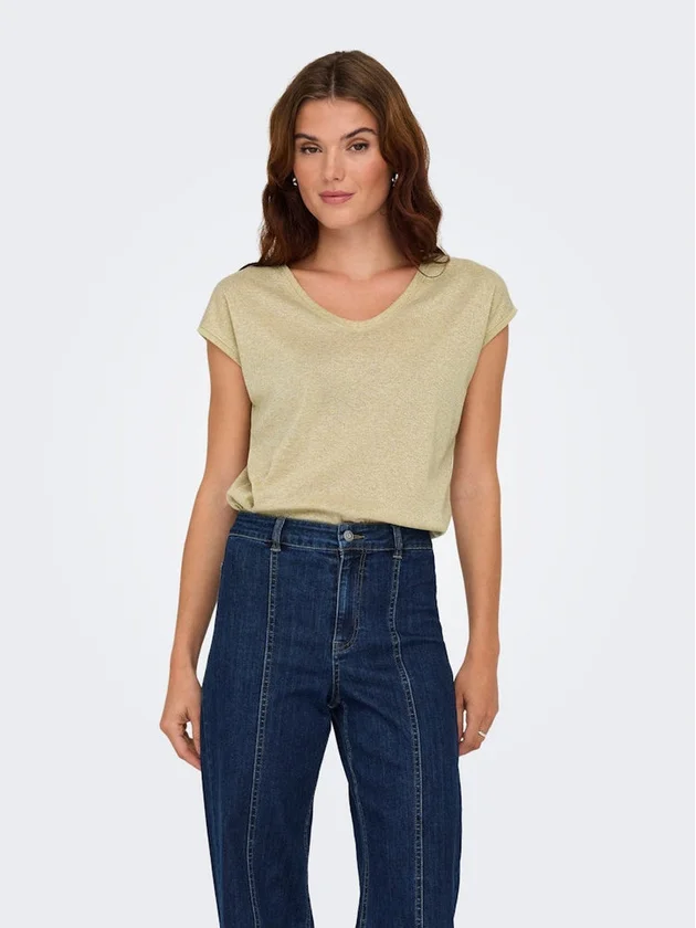 Silvery S S V Neck Lurex Top