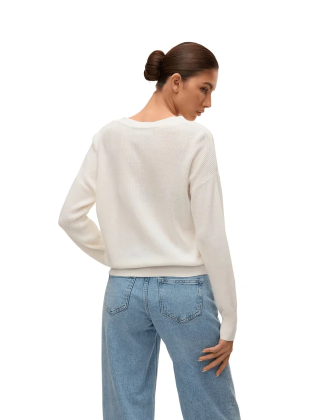 Newlexsun Solid Stripe LS V Neck Pull