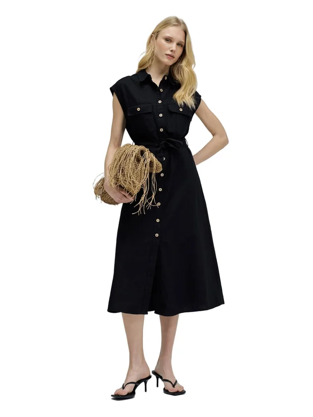 Sleeveless Shirt Dress W Natural Button