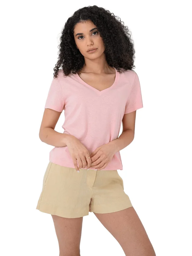 Co Linen V Nk Ss Tee