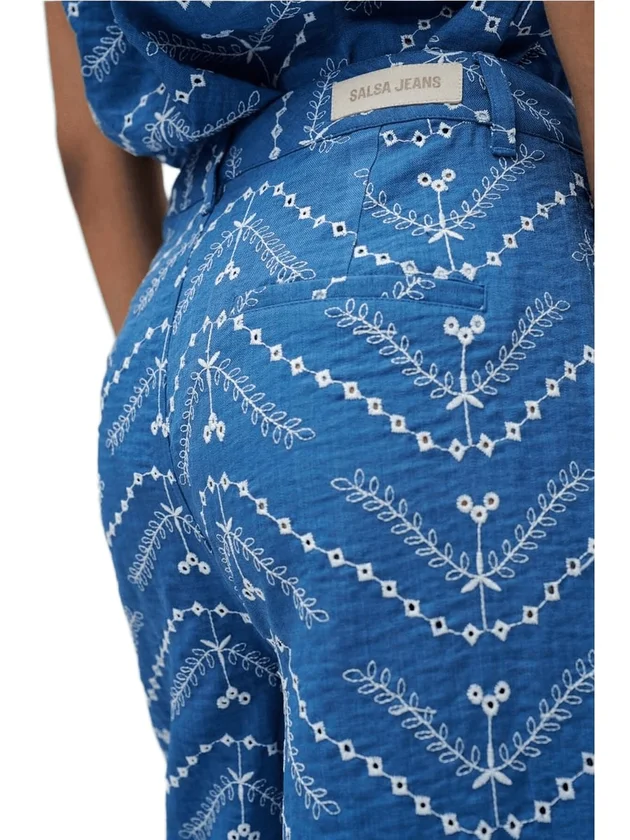Jean High Rise Cropped Wide Embroidery