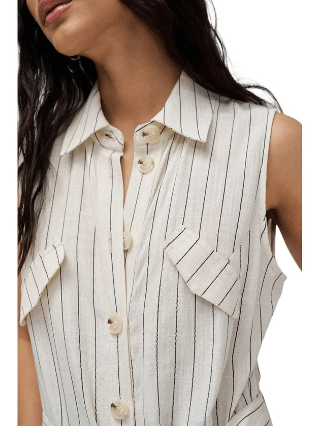 Sleeveless Striped Jumpsuit W Belt