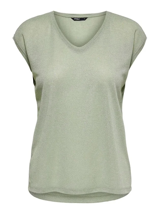Silvery S S V Neck Lurex Top