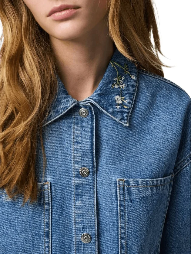 Pcsky Embroidery 3 4 Denim Shirt