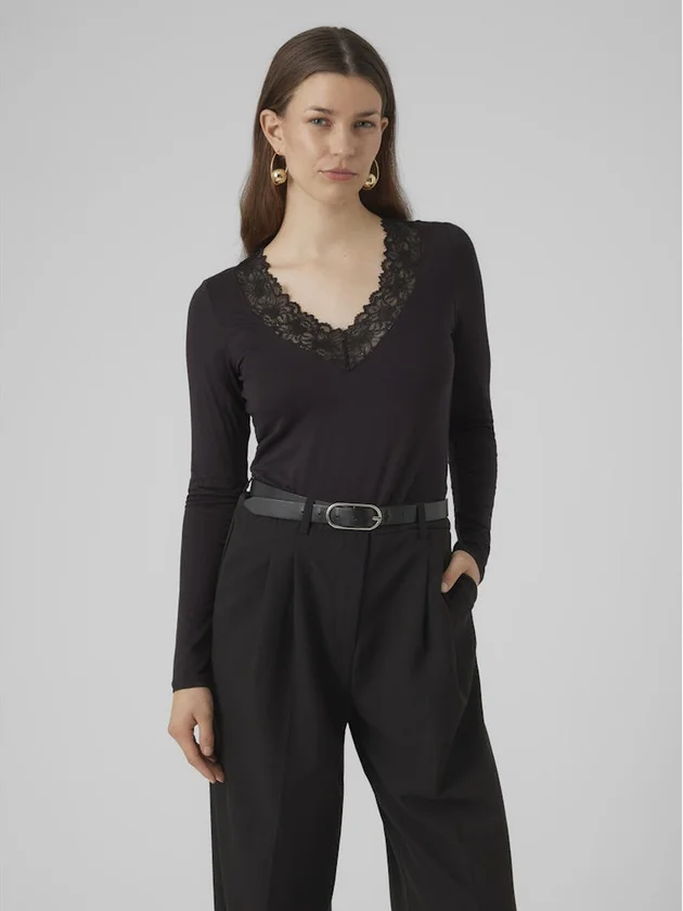 Vmrosa Ls V Neck Lace Top