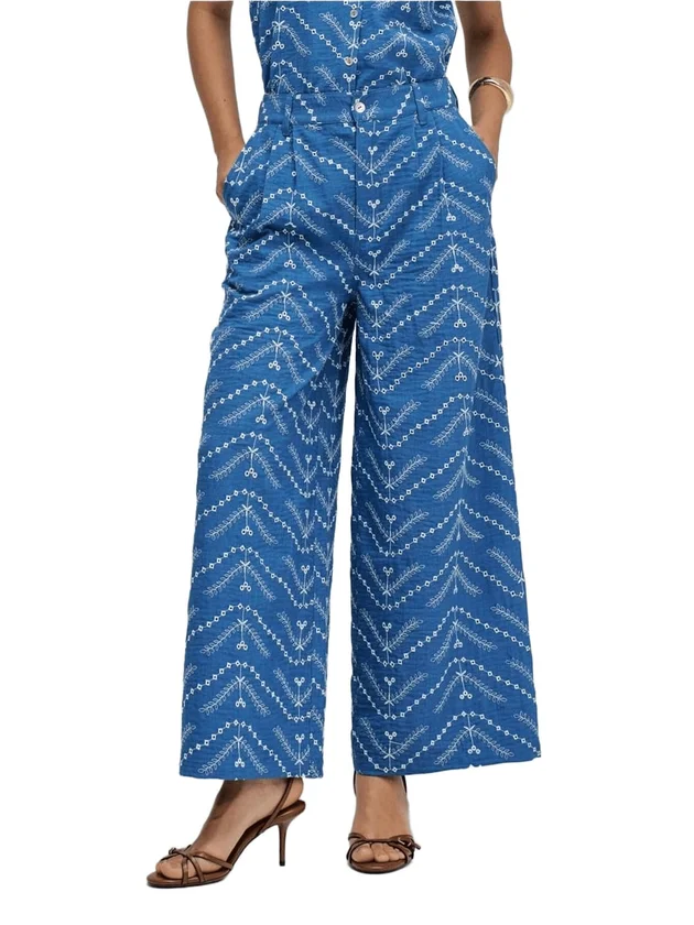 Jean High Rise Cropped Wide Embroidery
