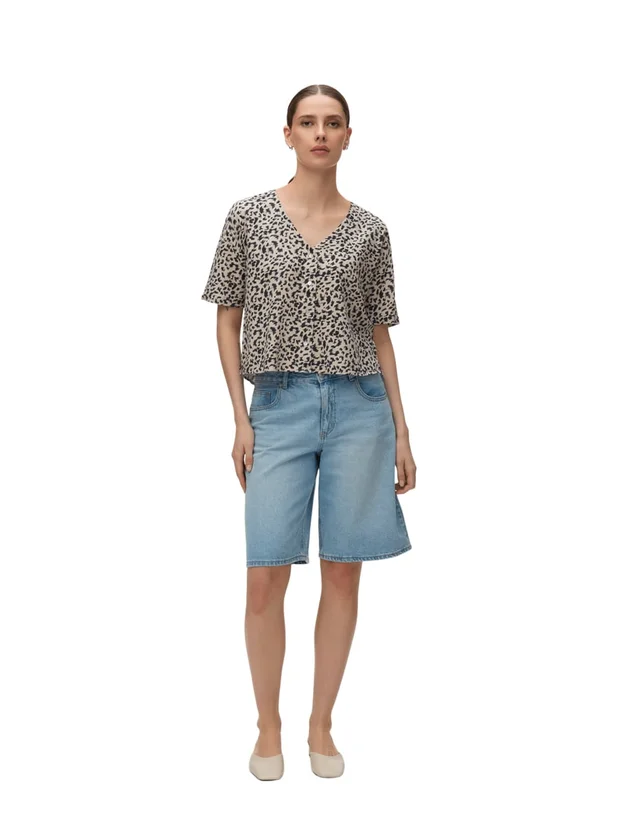 Mymo Lin 2/4 V Neck Shirt Wvn Noos