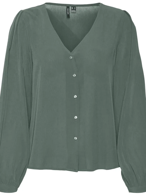 Ls V Neck Pleat Shirt Wvn Ga