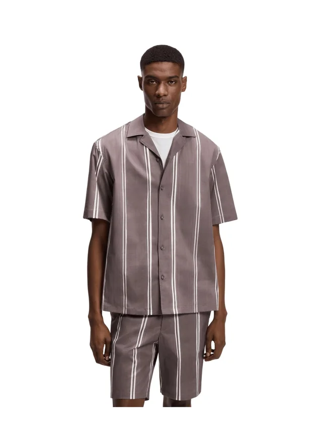 Chemise Col Camp Popeline Rayée