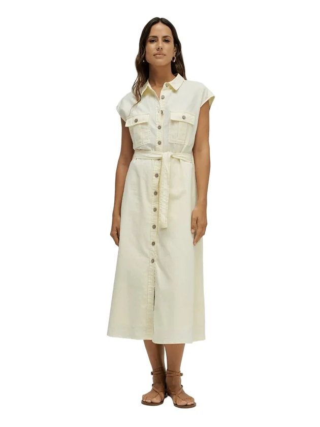 Sleeveless Shirt Dress W Natural Button