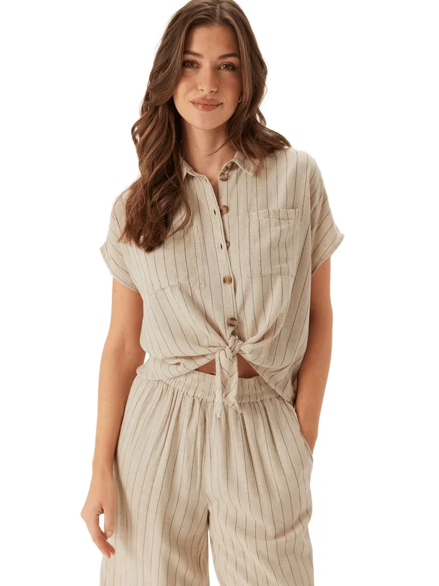 Linen Blend Tie Shirt Wvn Noos
