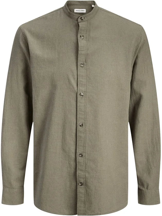 Summer Linen Blend Band Shirt L S Sn