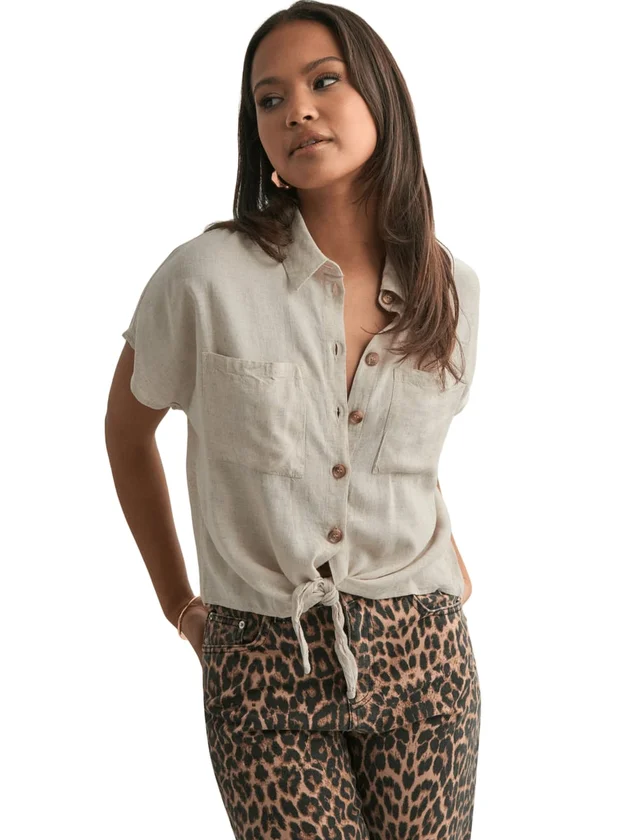 Linen Blend Tie Shirt Wvn Noos