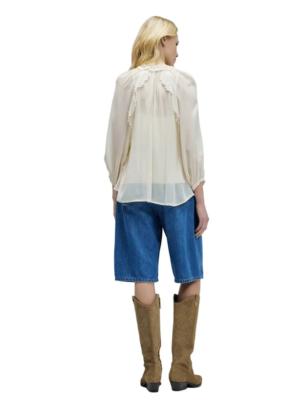 Ruffle Blouse W Buttons 3 4 Sleeves