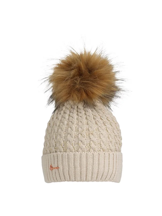 Bonnet Torsade Uni Avec Pompon Fausse Fourrure