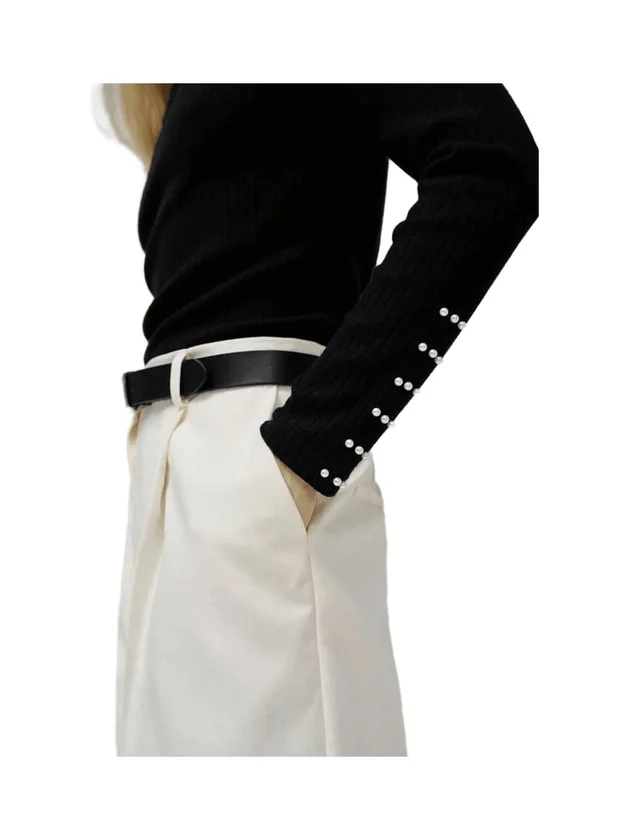 High Neck Sweater Pearl Embellishment